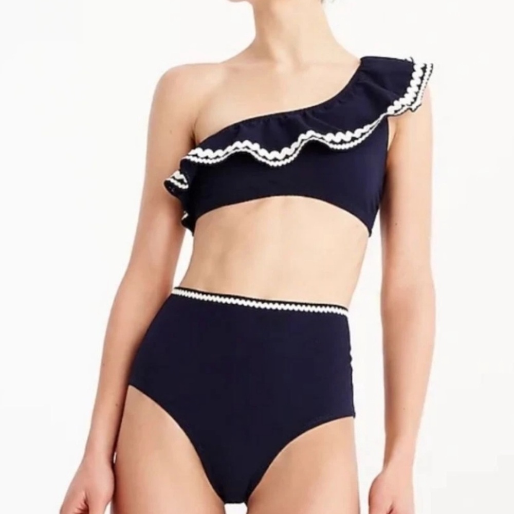 J. Crew Rickrack Ruffle Bikini One Shoulder Top & High Waiter Bottom